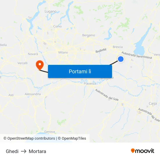 Ghedi to Mortara map