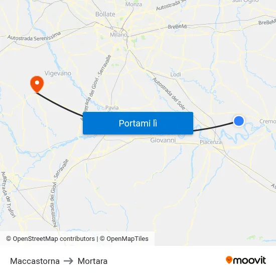 Maccastorna to Mortara map