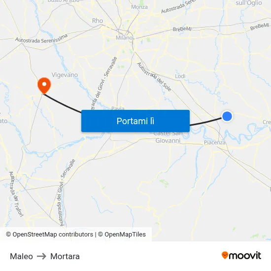 Maleo to Mortara map