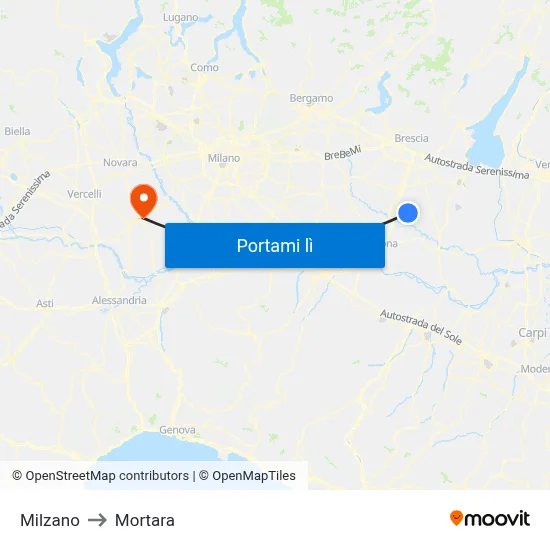 Milzano to Mortara map
