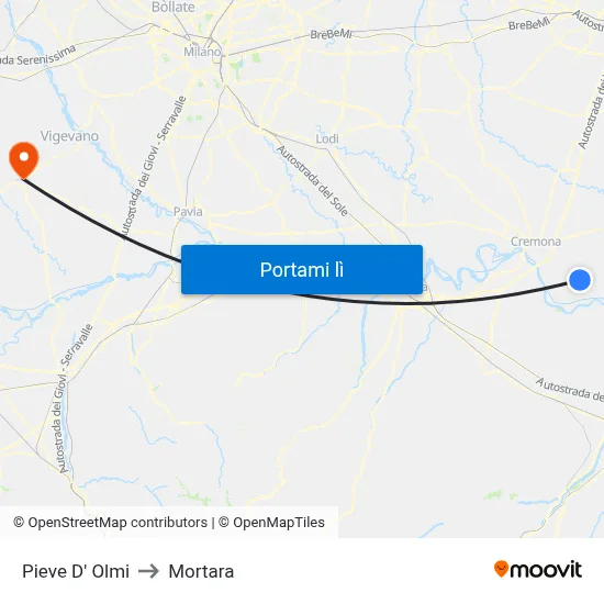 Pieve D' Olmi to Mortara map