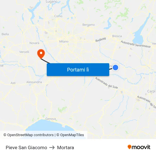 Pieve San Giacomo to Mortara map