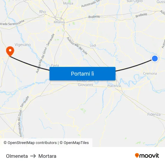 Olmeneta to Mortara map