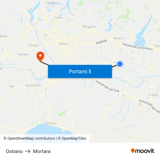 Ostiano to Mortara map