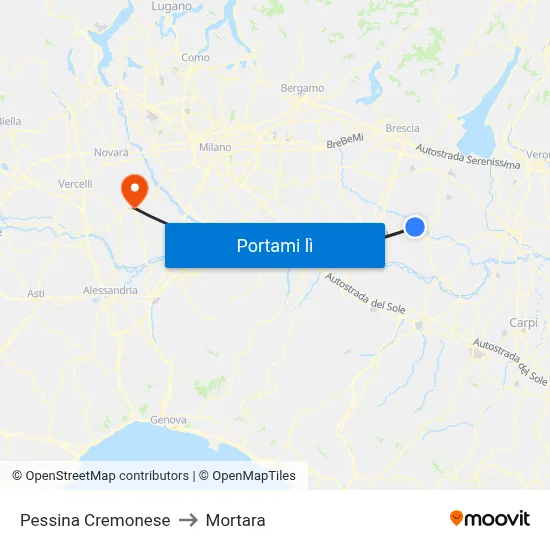 Pessina Cremonese to Mortara map