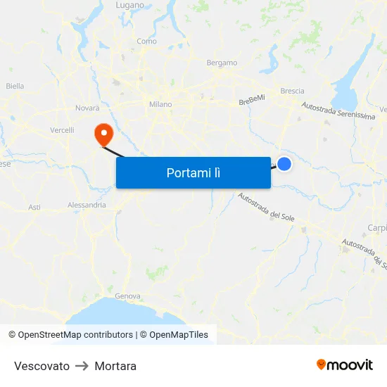 Vescovato to Mortara map