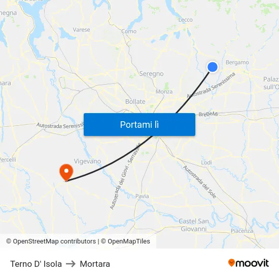 Terno D' Isola to Mortara map