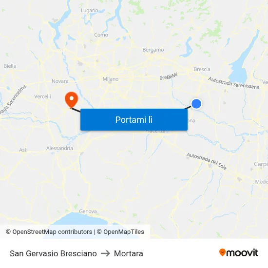 San Gervasio Bresciano to Mortara map