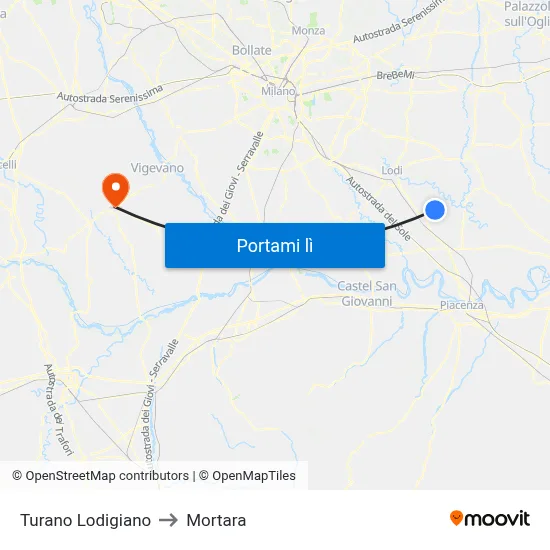 Turano Lodigiano to Mortara map