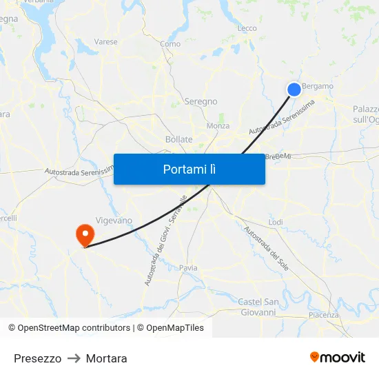 Presezzo to Mortara map
