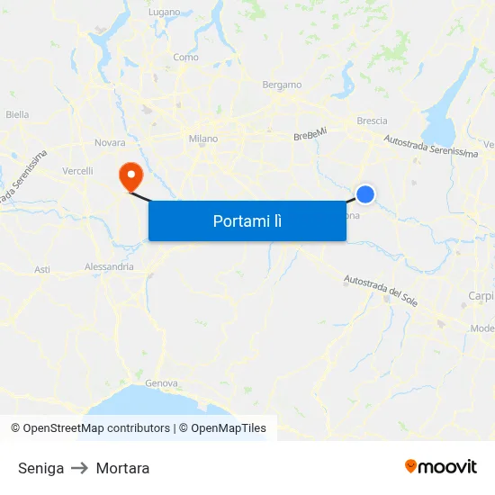 Seniga to Mortara map
