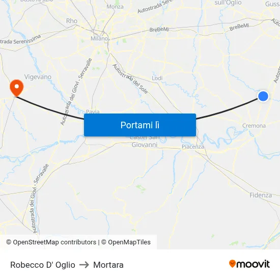 Robecco D' Oglio to Mortara map