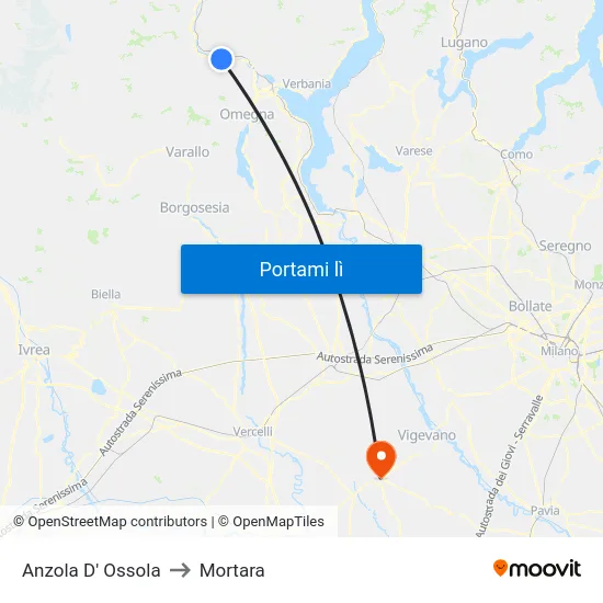 Anzola D' Ossola to Mortara map