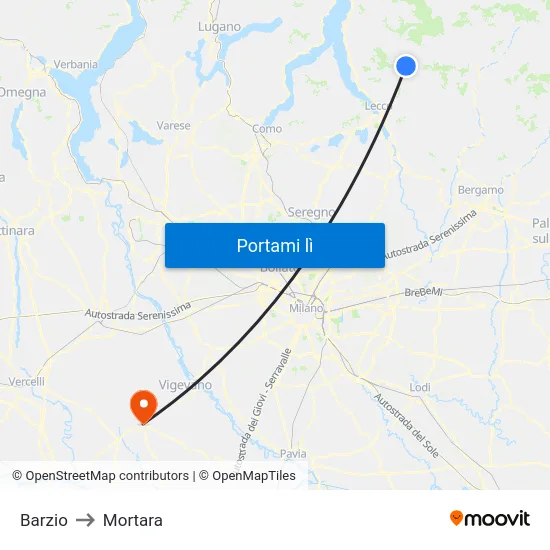 Barzio to Mortara map