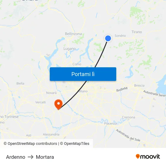Ardenno to Mortara map