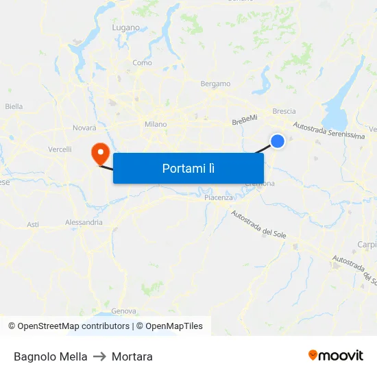 Bagnolo Mella to Mortara map