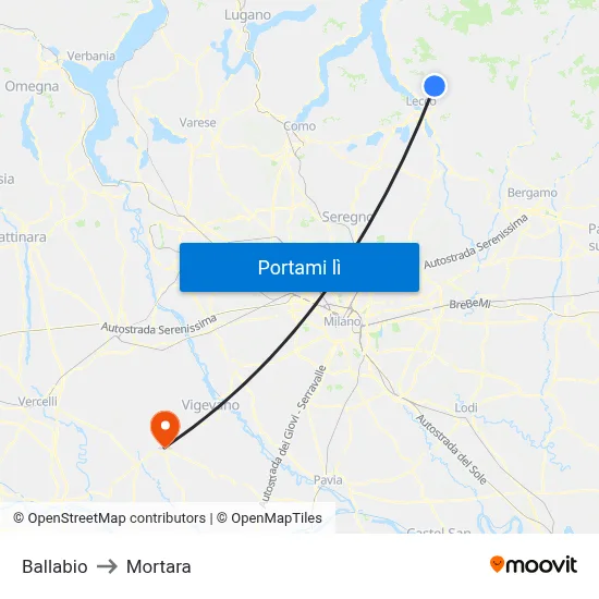 Ballabio to Mortara map
