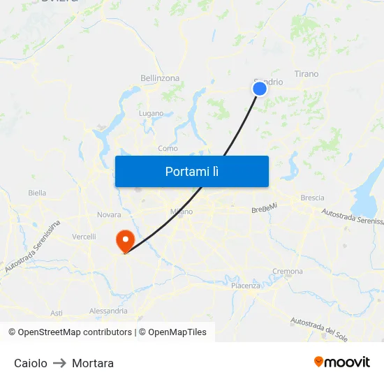 Caiolo to Mortara map