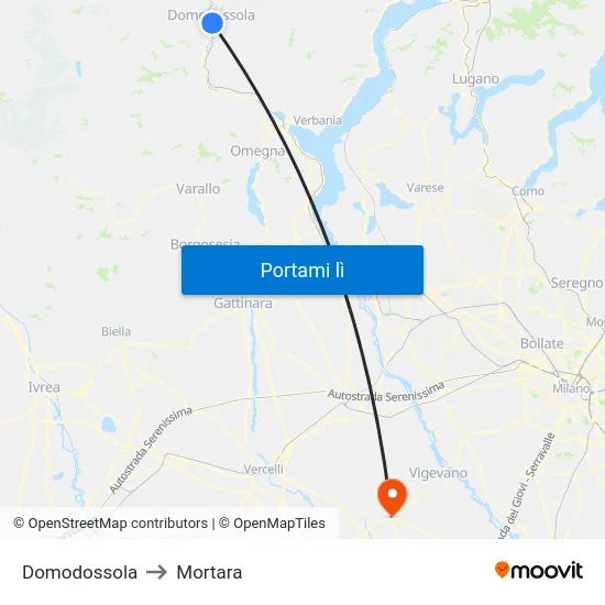 Domodossola to Mortara map