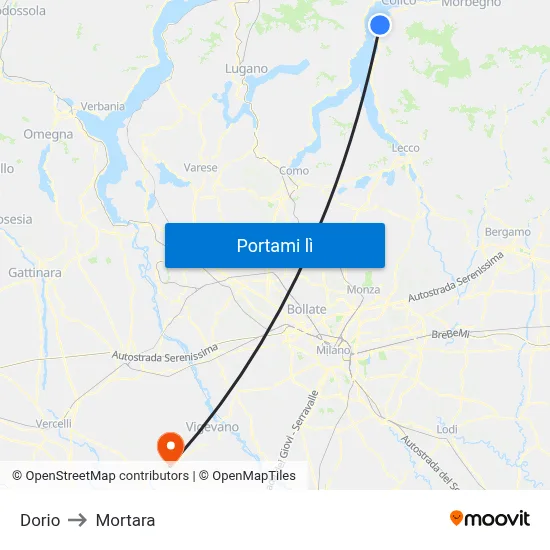 Dorio to Mortara map