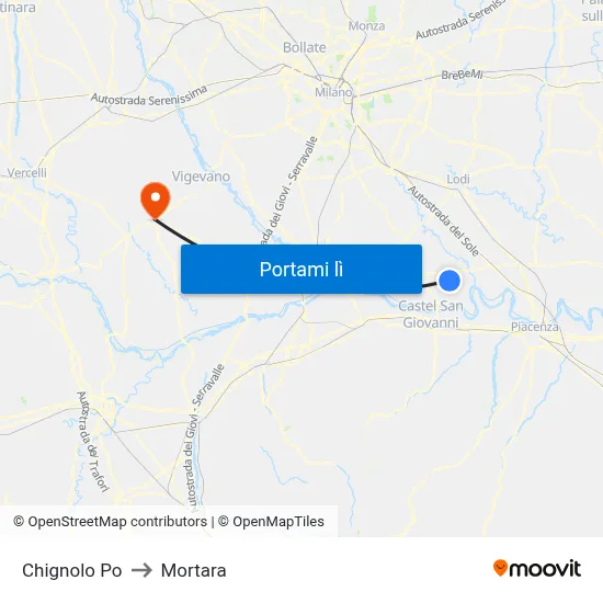 Chignolo Po to Mortara map