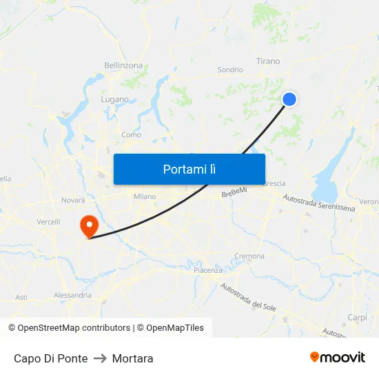 Capo Di Ponte to Mortara map