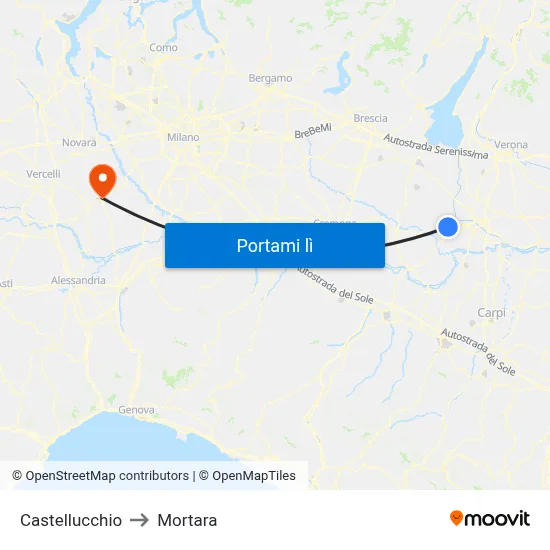 Castellucchio to Mortara map