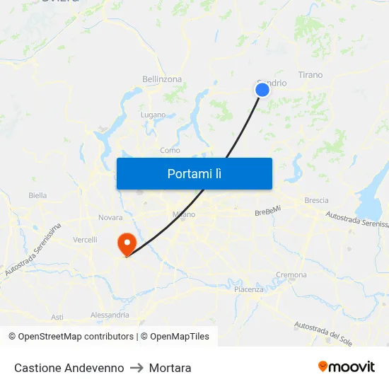 Castione Andevenno to Mortara map