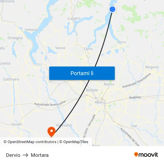 Dervio to Mortara map