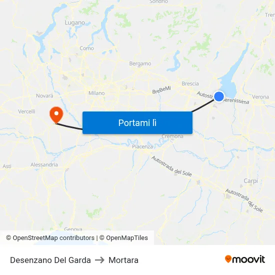 Desenzano Del Garda to Mortara map