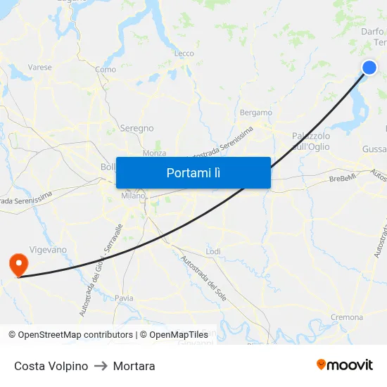Costa Volpino to Mortara map