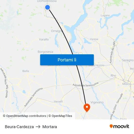 Beura-Cardezza to Mortara map