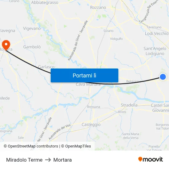 Miradolo Terme to Mortara map
