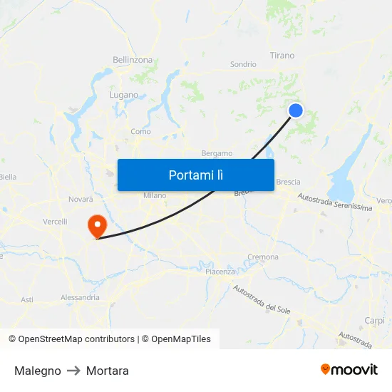 Malegno to Mortara map