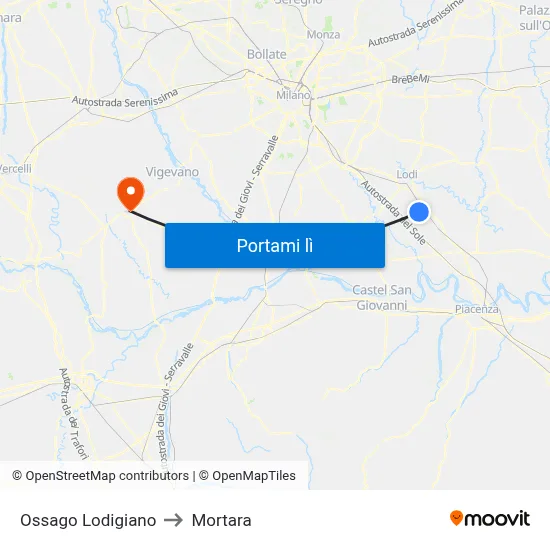 Ossago Lodigiano to Mortara map
