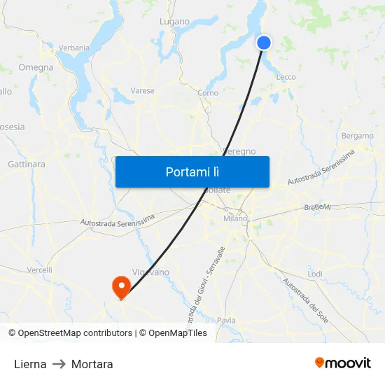 Lierna to Mortara map