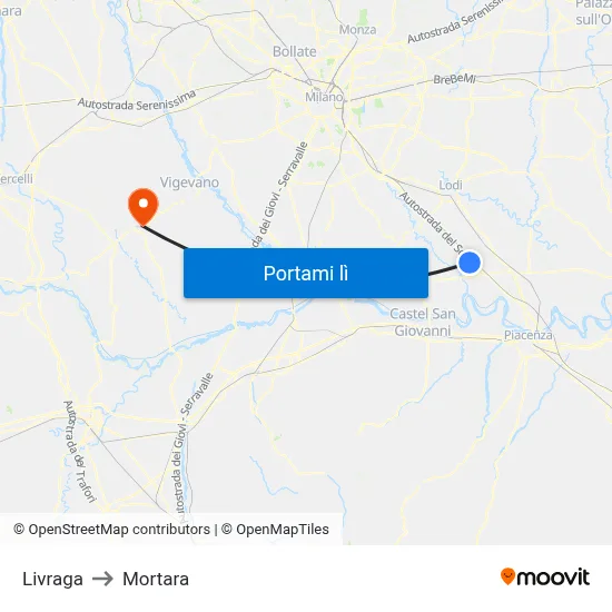 Livraga to Mortara map