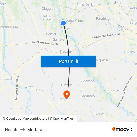 Nosate to Mortara map