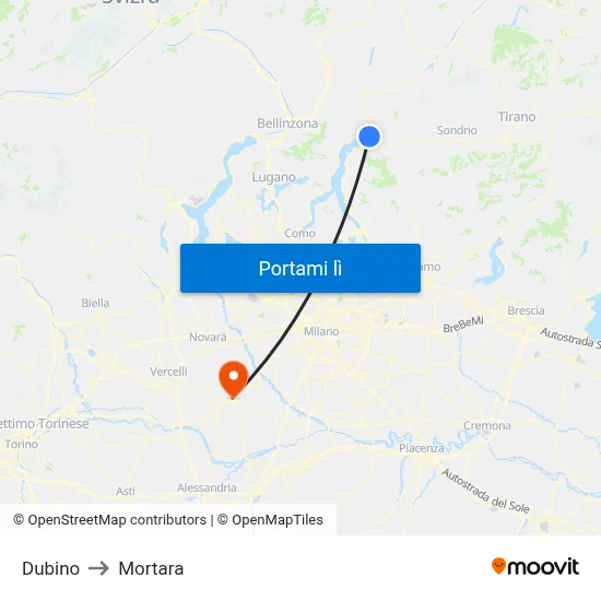 Dubino to Mortara map