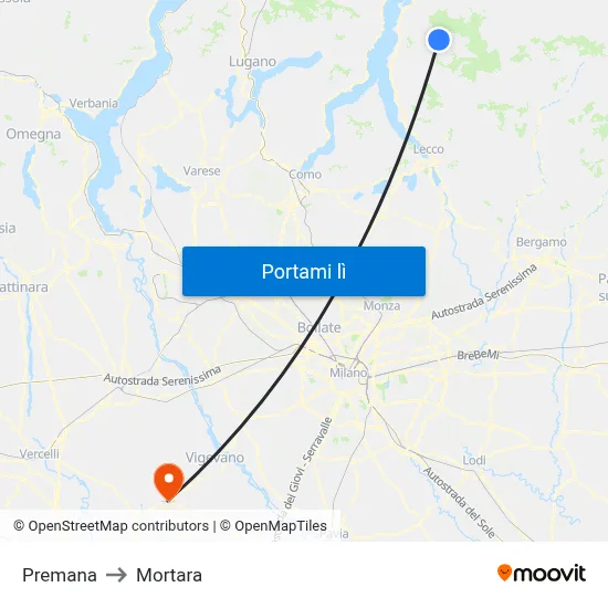 Premana to Mortara map