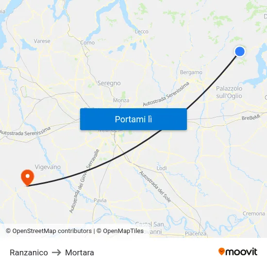 Ranzanico to Mortara map