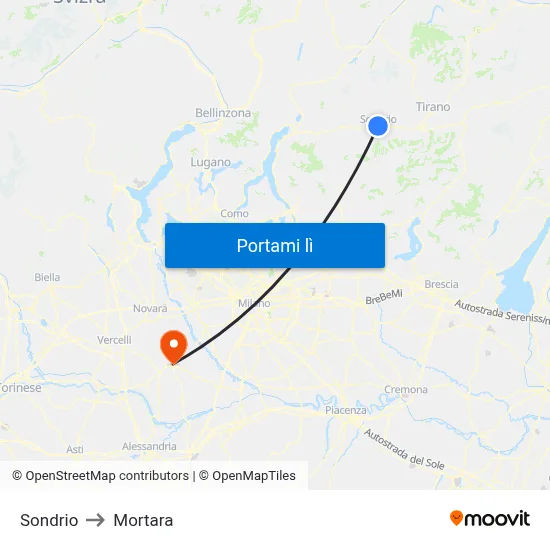 Sondrio to Mortara map