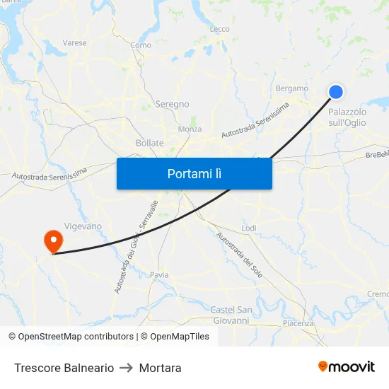 Trescore Balneario to Mortara map