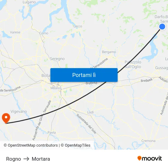 Rogno to Mortara map