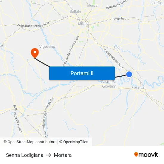 Senna Lodigiana to Mortara map