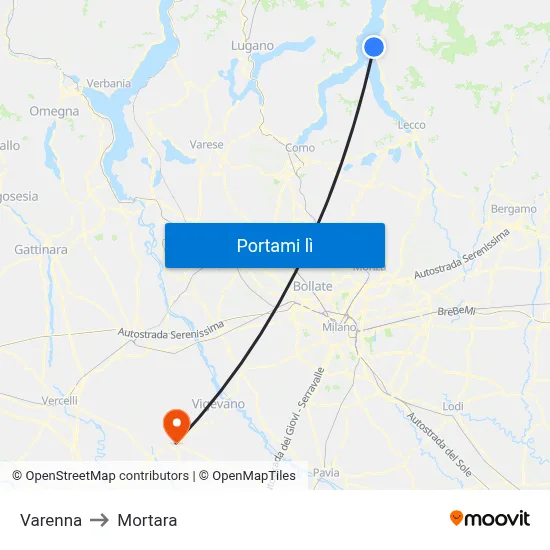 Varenna to Mortara map