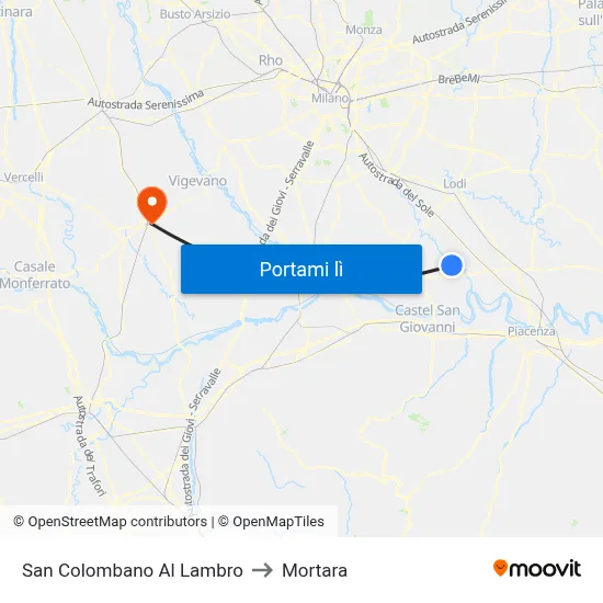 San Colombano Al Lambro to Mortara map