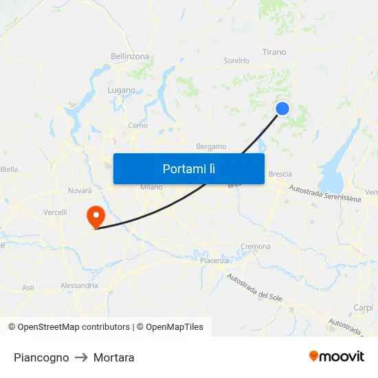 Piancogno to Mortara map