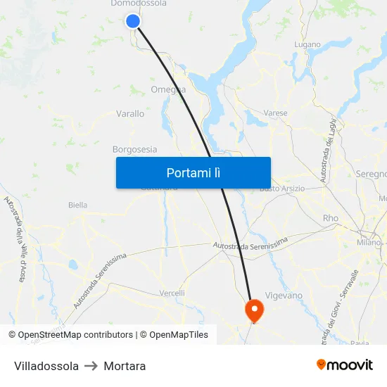 Villadossola to Mortara map