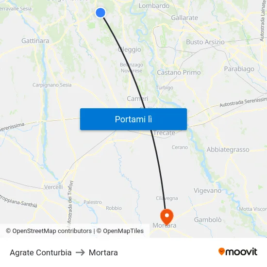 Agrate Conturbia to Mortara map